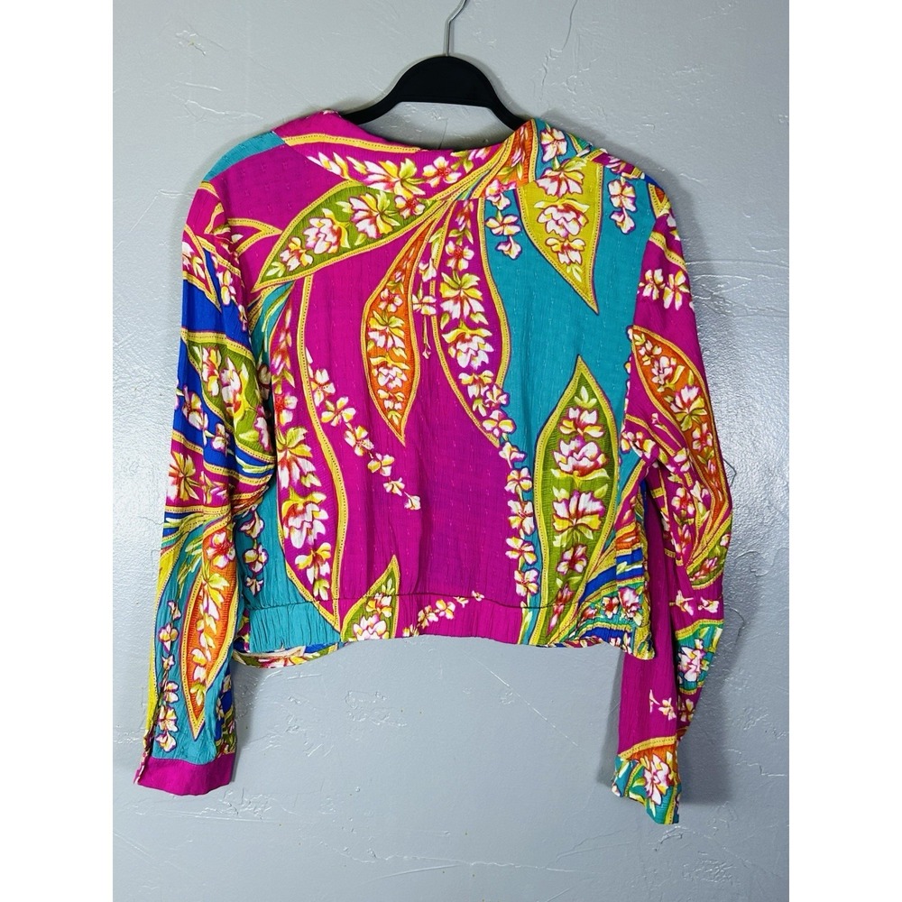 Haute Hippie colorful spring blouse cross-closure front tropical print Size L - Picture 3 of 12